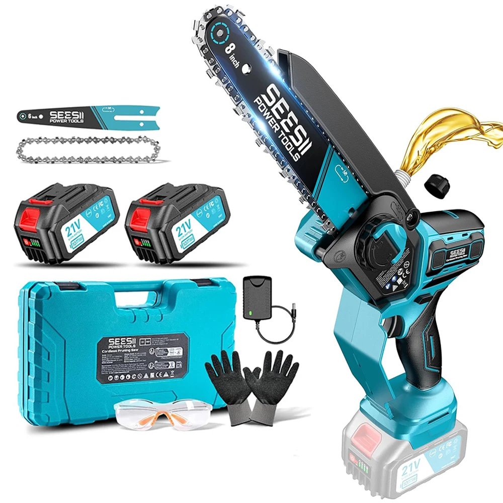 Seesii 6&8'' Bürstenlose Akku-Elektrosäge 1000W Elektrische Kettensäge Holzbearbeitung Gartenpflege-Werkzeuge Für Makita 18V Akku Image