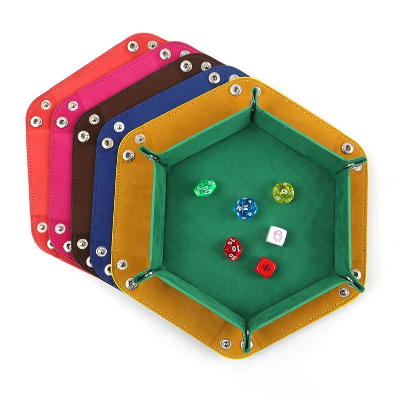 Rolling Folding Hexagon Würfel Spiel Ablage PU Leder & Samt Matte Halter Doppelseitige Dicke Büro Liefert Lagerung werkzeuge Image