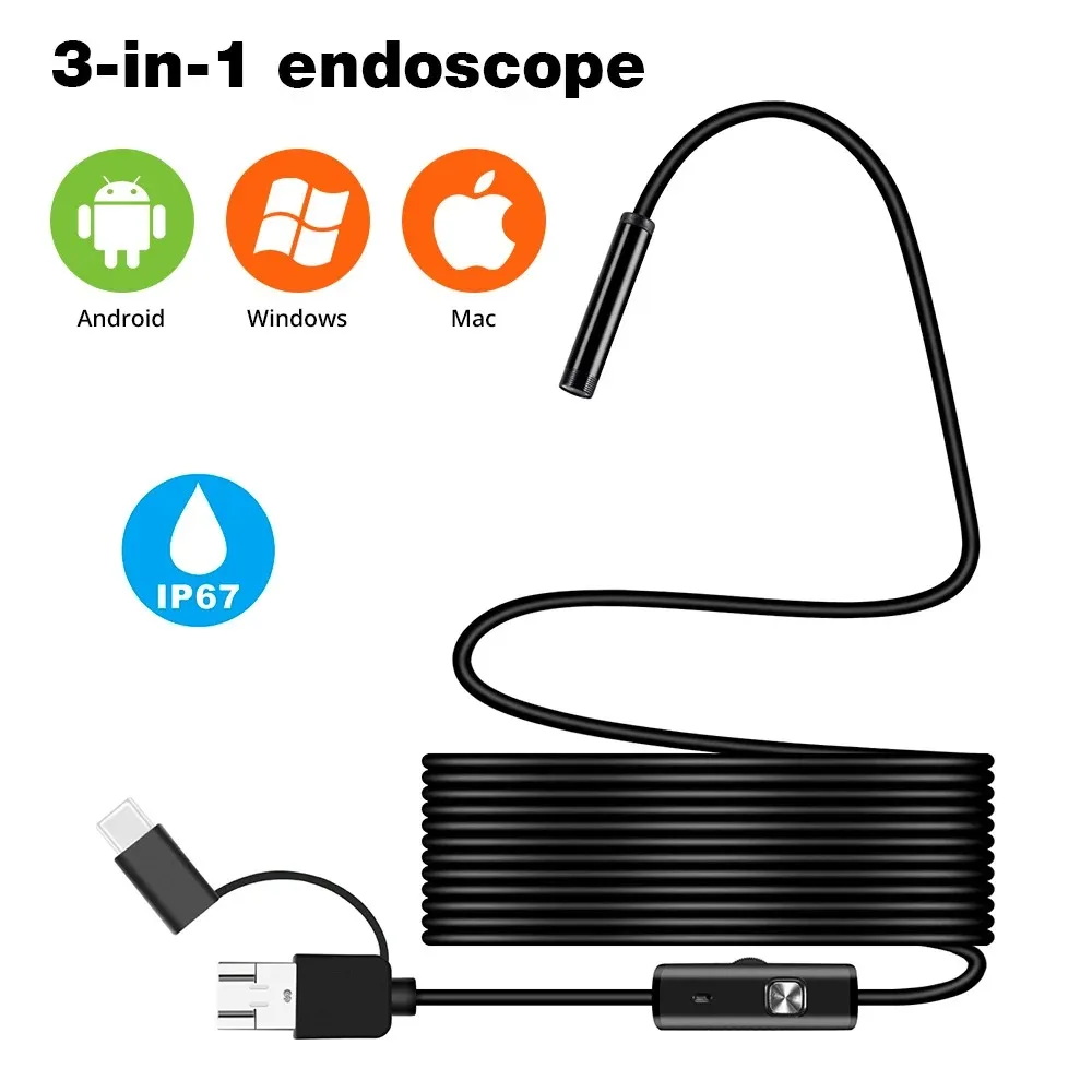 3-in-1-USB-Endoskop für OTG Android Phone, 7 mm Endoskop-Inspektion für PC, MacBook, Schlangenkamera für Pipeline Image