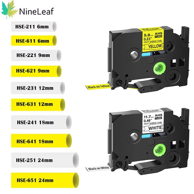 Nineleaf 6/9/12/18/24mm Schrumpf schlauch band kompatibel für Bruder HSE-211 24 221 231 621 für p-touch Drucker Etikett ier maschine Image