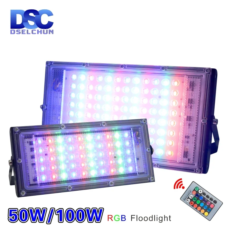 50W 100W RGB Flutlicht AC220V Außenbeleuchtung Flutlicht Lampe Wasserdichter Reflektor Led RGB Strahler mit Fernbedienung