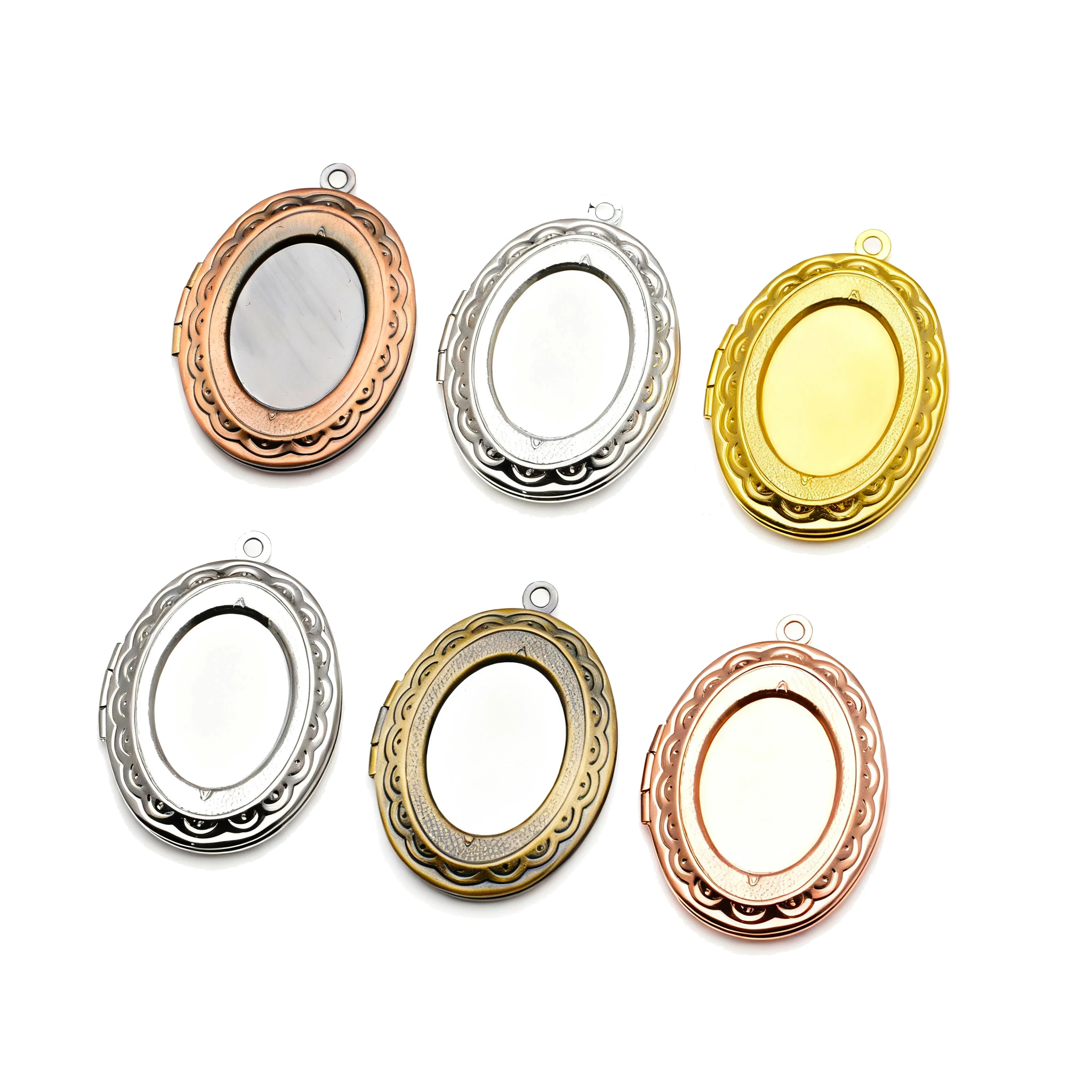 5 Stück Blumen-Foto-Loclet-Box, passend für 13 x 18 mm Fassung, Antik-Silber, Bronze, Roségold, plattiert, oval, Cameo-Basis, leeres Tablett, oval Image