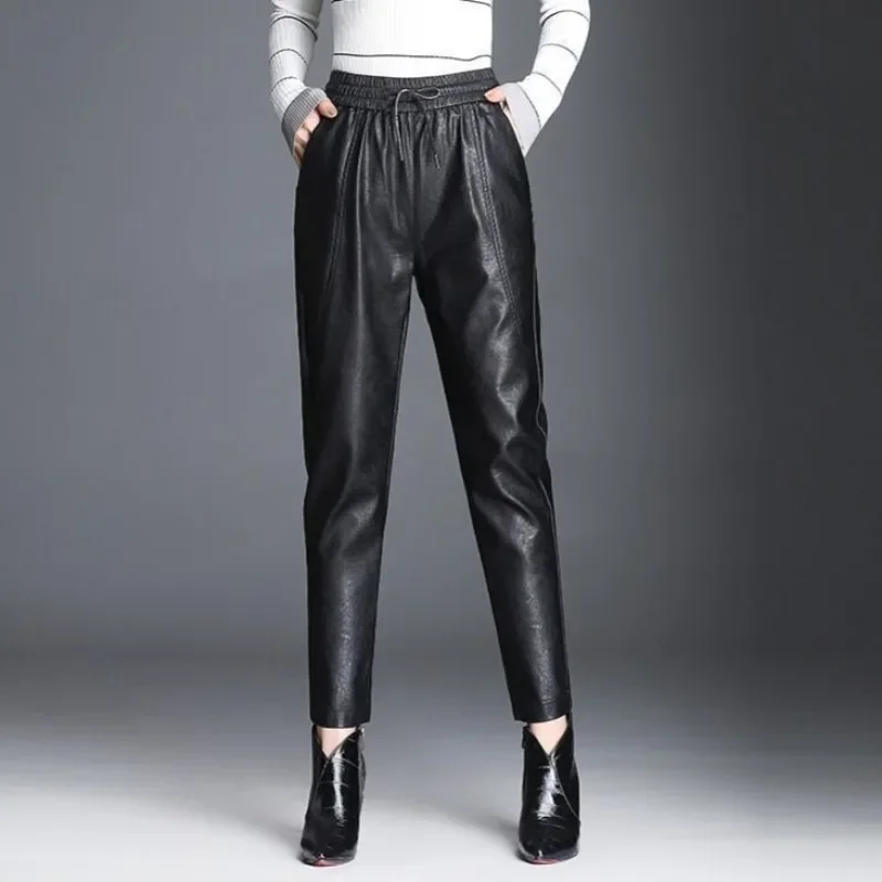 Harem Casual PU Leder Weibliche Hose G Hohe Qualität One Size Chic und Elegante Ästhetische Kleidung Elastische Herbst frauen Hosen