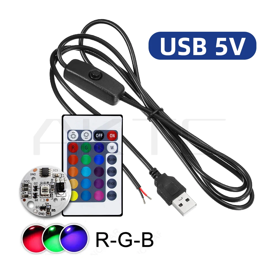 1 Set DC 5 V Niederspannungs-LED-RGB-Rundplatine mit buntem Farbverlauf, 1,5 m USB-Schalterkabel und IR-Fernbedienung mit kabelloser Dimmung Image