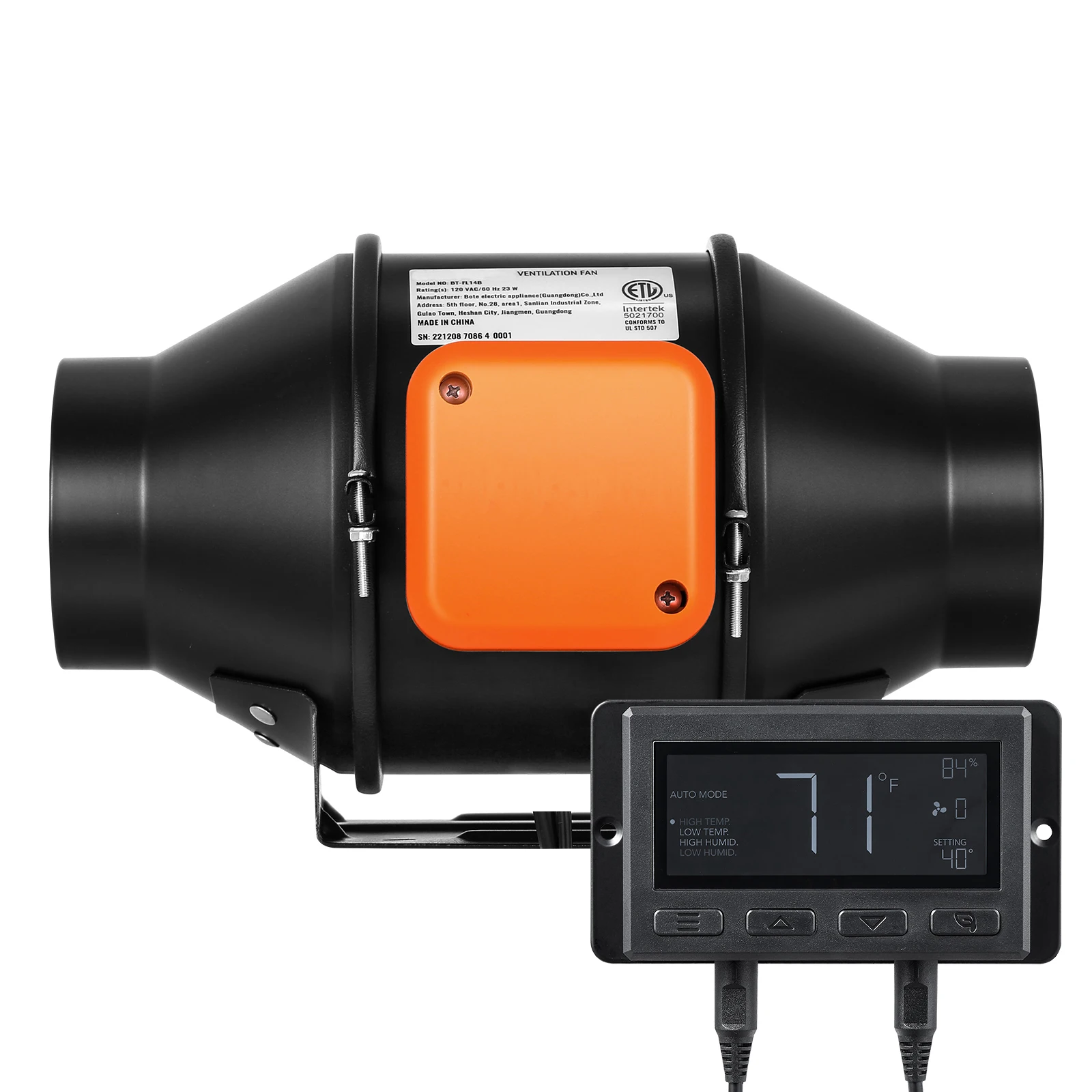 SucceBuy Inline-Kanalventilator, 4/8 Zoll, leiser EC-Motor-Belüftungs-Abluftventilator mit Temperatur- und Feuchtigkeitsregler für Kühl-Booster Image