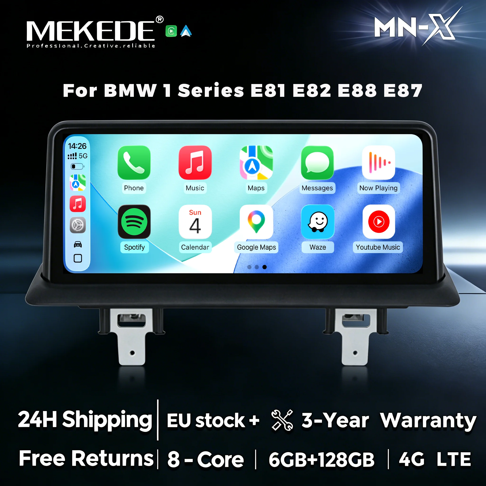 MEKEDE 128 ROM 8-Kern Wireless Carplay Android Auto Radio für BMW 1er Serie E81 E82 E87 E88 2004-2012 Android 15 BT 4G LTE WIFI DSP GPS Navigation Auto-Multimedia-Videoplayer 1920*720 Touchscreen Unterstützt Originalsystem Idrive Lenkradsteuerung Image