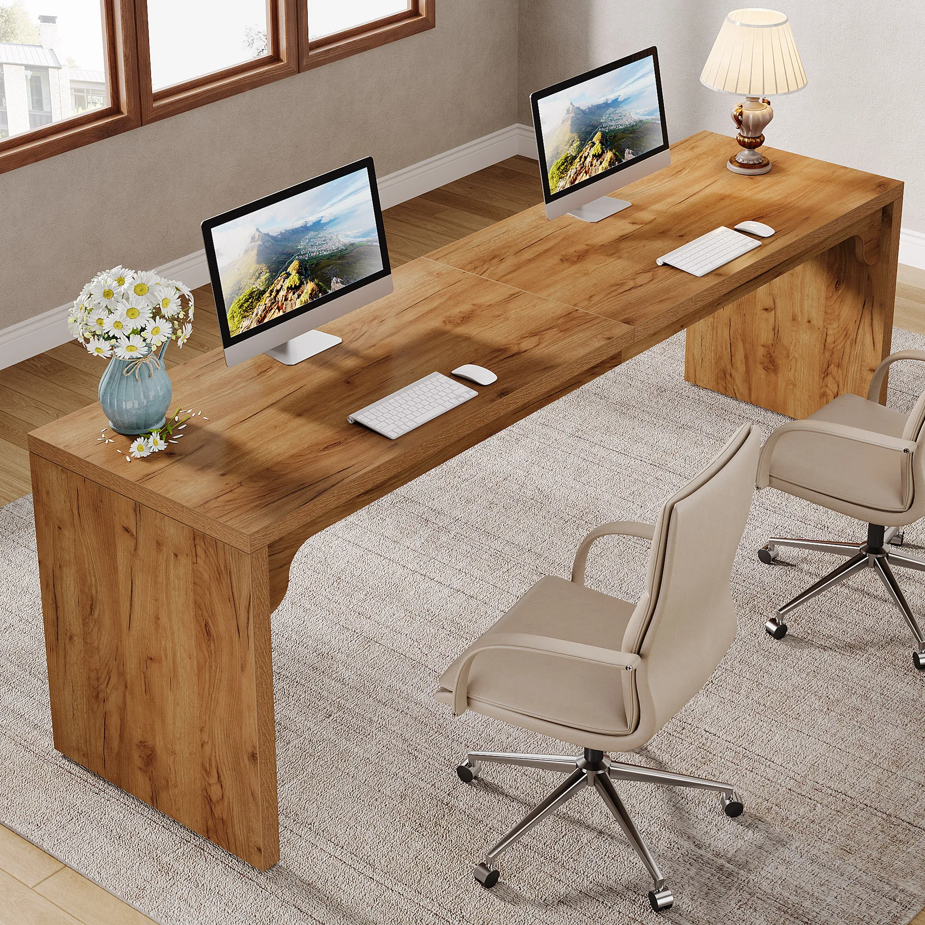 Tribesigns Computertisch 180 x 59 cm, doppelter langer Schreibtisch, PC-Tisch, Bürotisch, Arbeitstisch, Esstisch, Büromöbel