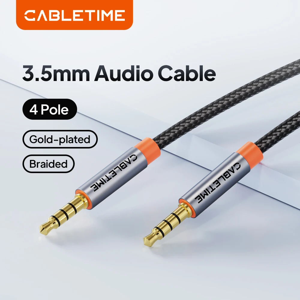 CABLETIME 3,5mm Audio 4-poliges Kabel TRRS 4-Leiter Hilfs Aux Kabel für Telefon Headset Mikrofon Auto Musik HIFI Audio Kabel Image