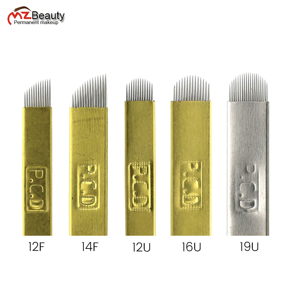 Harte Microb lading Nadeln PCD Tattoo Klingen Permanent Make-up Handbuch Augenbrauen gebogen Tebori Stift Agujas 12f 14f 18u Haars chläge Image