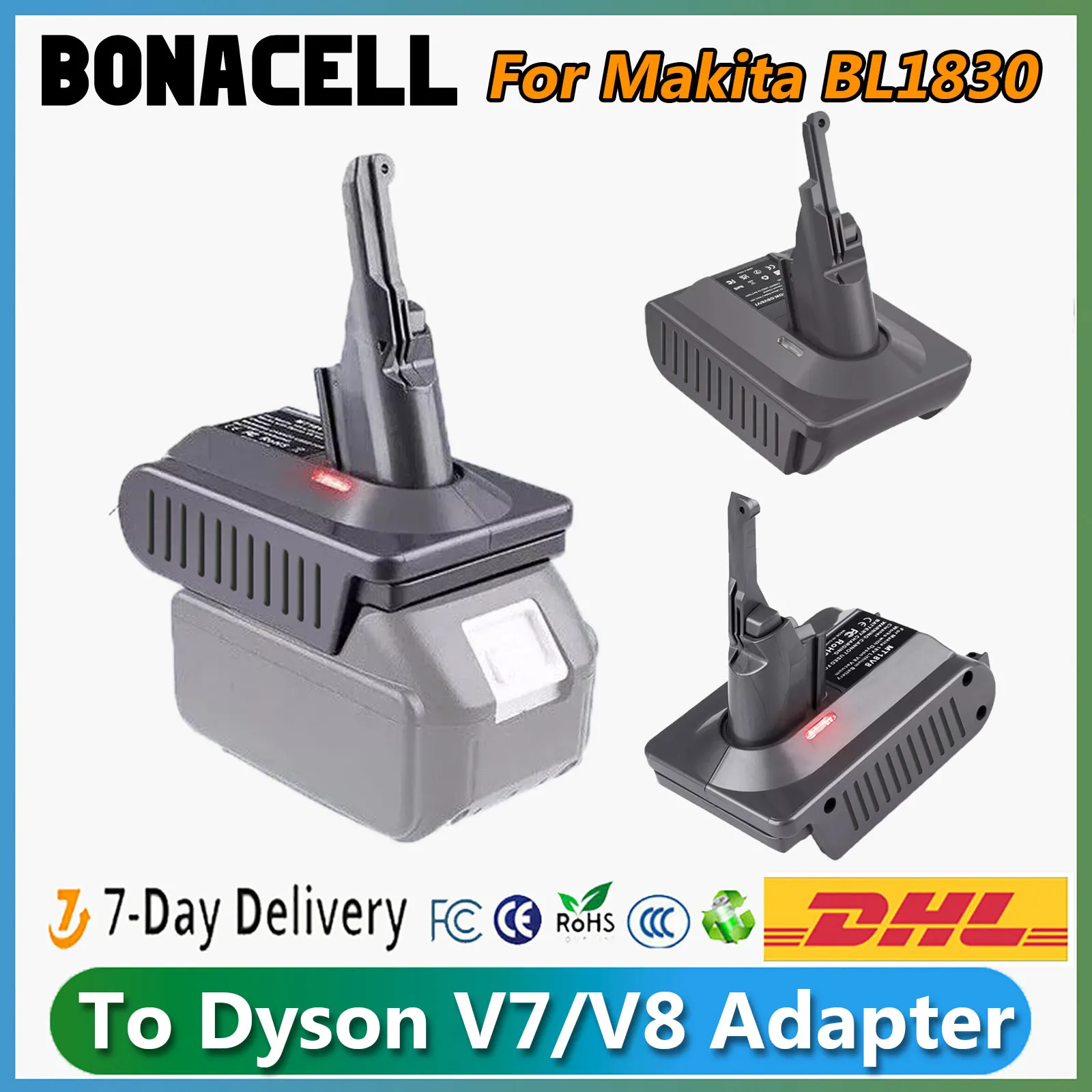 Bonacell Akku-Adapter für Makita BL1830 18 V Akku auf Dyson V7/V8-Adapter mit Lithium-Werkzeugakkus der Dyson V7/V8-Serie Image
