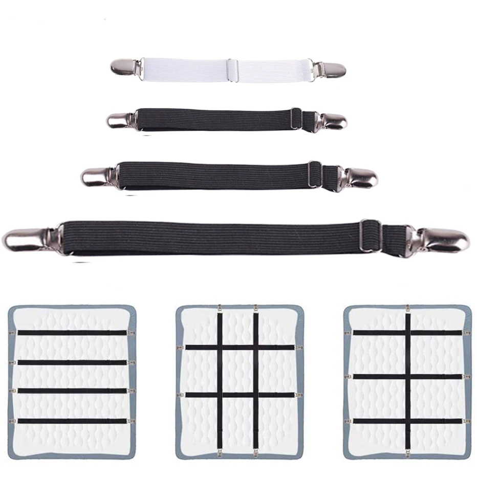 4 teile/satz Elastische Bettlaken Streifen Verschluss Bettlaken Greifer Gürtel Einstellbare Matratze Abdeckung Decken Halter Bettlaken Set Image