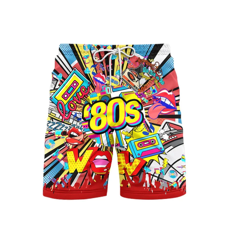 80er Jahre Stil Musik Party Strand Shorts für Herrenbekleidung Trend Vintage 3D-Druck Shorts Hip Hop Street Sport Casual 2025 Neue Hosen Image