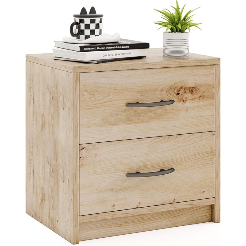 Comodino Camera Da Letto Con 2 Cassetti, Comodino Salvaspazio In Legno, Comodino Mobile Da Letto Con Kit Antiribaltamento, Per Soggiorno E Studio, 38,5 X 28 X 39 Cm (naturale, 2 Cassetti) - Costway