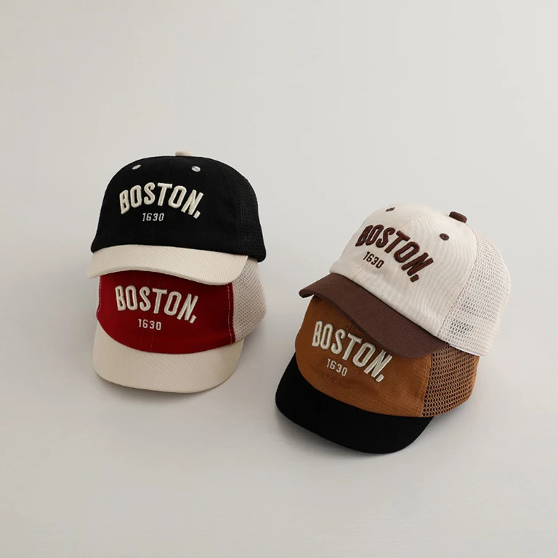 Sommer-Mesh-Baseballkappe für Babys, Schirmmütze mit Buchstabenmuster, modische Patchwork-Kinderkappe mit Entenschnabel, 6-36 Monate, Jungen, Mädchen, Kleinkinder, Sonnenschutz-Visor Image