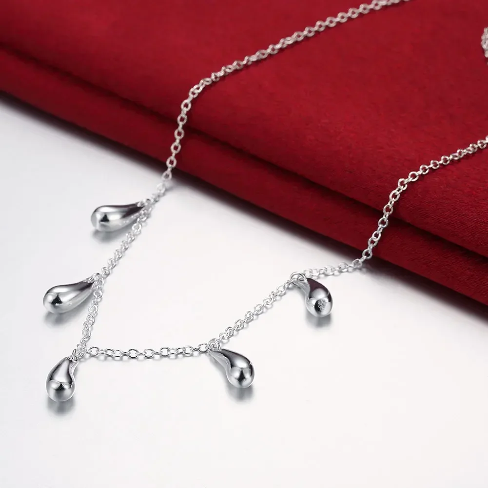 Charm-Halsketten aus 925er-Sterlingsilber, 18 Zoll, modische Halskette mit fünf Wassertropfen für Frauen, Weihnachtsgeschenke Image