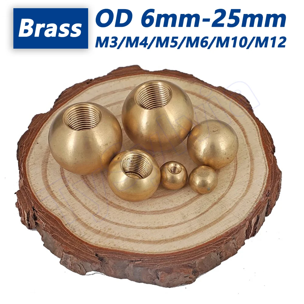 Messing-Gewindekugeln, Außendurchmesser 6–25 mm, M3-M12-Innengewinde, kugelförmige Mutter, solide Halbloch-/Blindloch-Gewindekugel aus reinem Kupfer Image