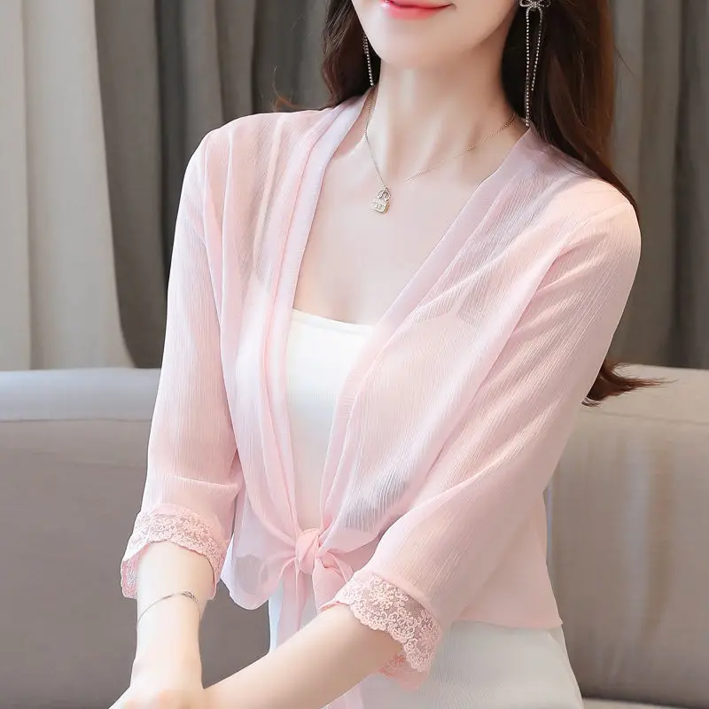 Frauen Sommer Weiß Schwarz Rosa Chiffon Shrug Bolero Spitze Braut Cape Elegante Wraps Strand Schal