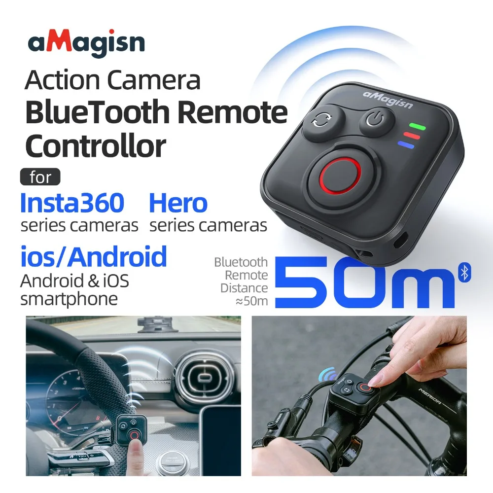 aMagisn 50M Bluetooth-Fernbedienung für Insta360 X5 / X4 Air / Ace Pro 2 Gopro Hero 13 Kamera iOS Android Auslöser-Controller Image
