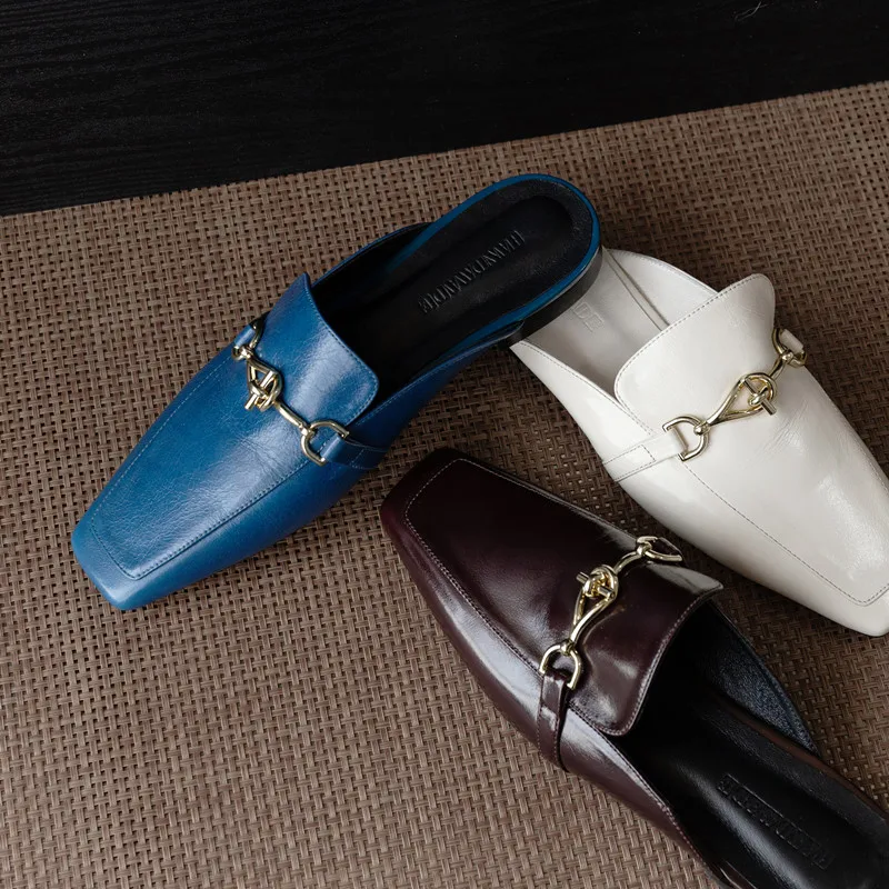 MKKHOU Mode frauen Schuhe Neue Hohe Qualität Echtes Leder Schuhe Quadratischen Kopf Maultiere Schuhe Niedrigen Ferse Casual Hausschuhe Frauen