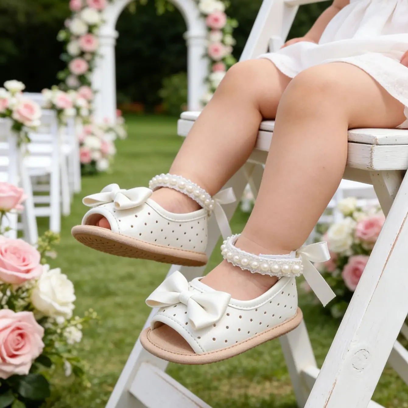 Babyschuhe Mädchen Sandalen Sommer Perlen Schleife Baby Hochzeit Kleid Flache Schuhe Neugeborenen Babyschuhe