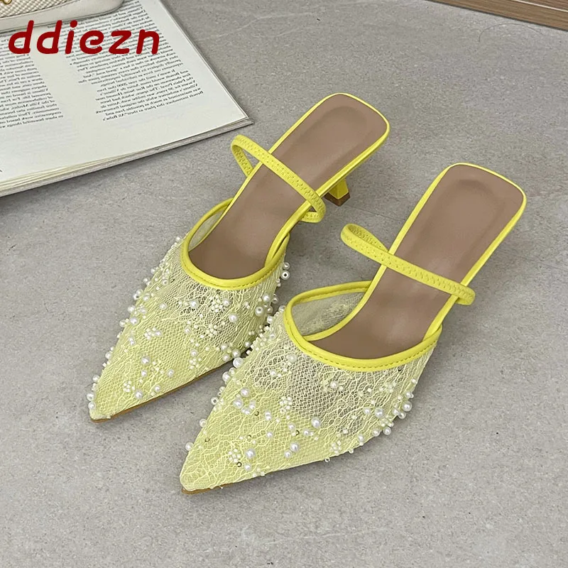 Modische Spitze Bestickte Slingback Pumps mit Dünnen Absätzen Spitze Zehenpartie Sandaletten Sommer Elegante Luxus Designer Damenschuhe