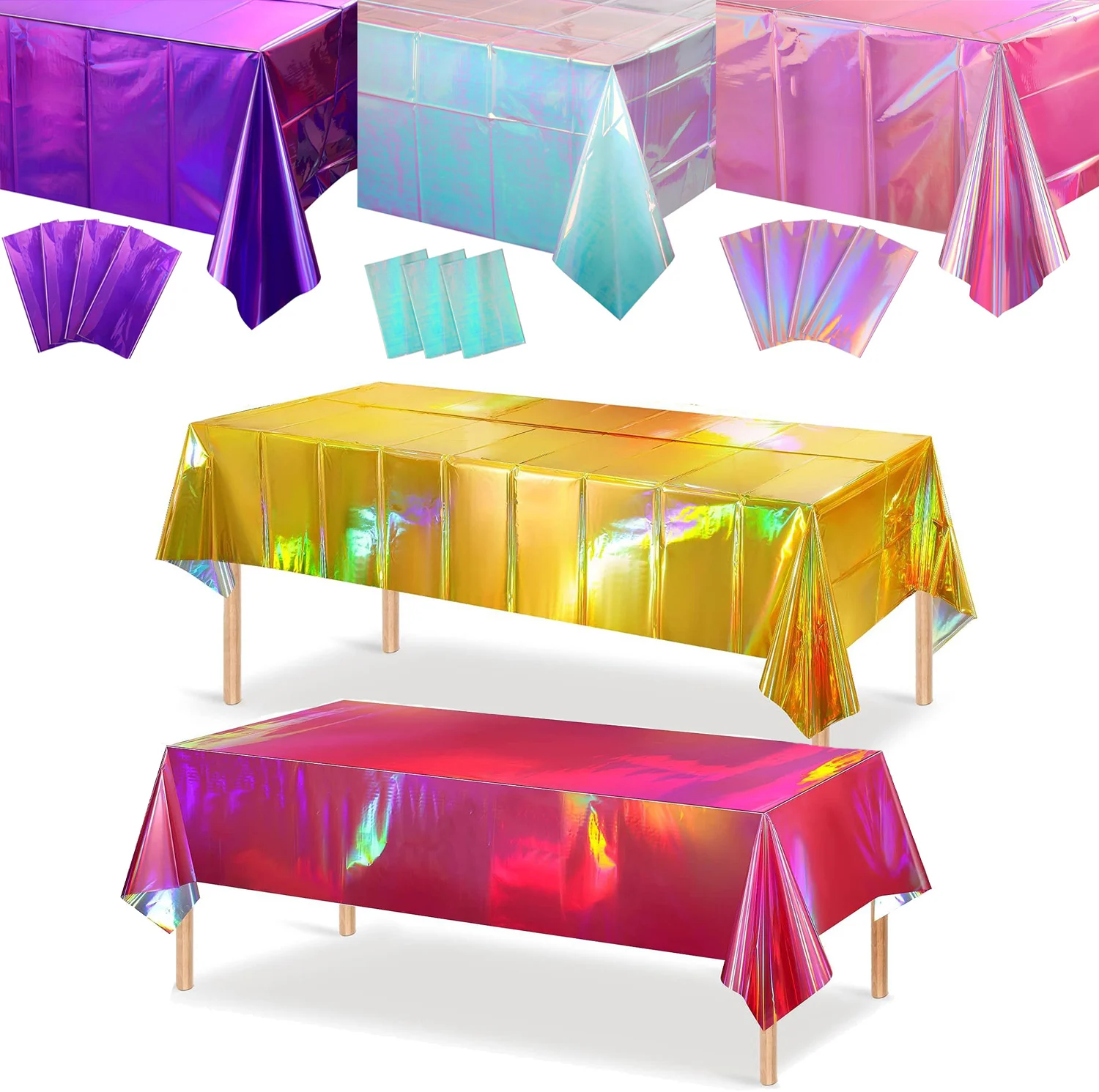 Schillernde Laser-Tischdecken aus Aluminiumfolie, Einweg-Tischdecken mit metallischem Laser, glänzend, für Hochzeit, Geburtstag, Party, Dekoration Image