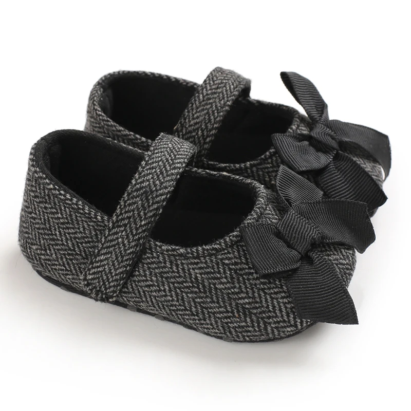 Schwarze, trendige Schleifen-Schuhe für Babys, Prinzessinnen-Schuhe, 12 Monate, Neugeborene, flache Schuhe, kleine Lauflernschuhe