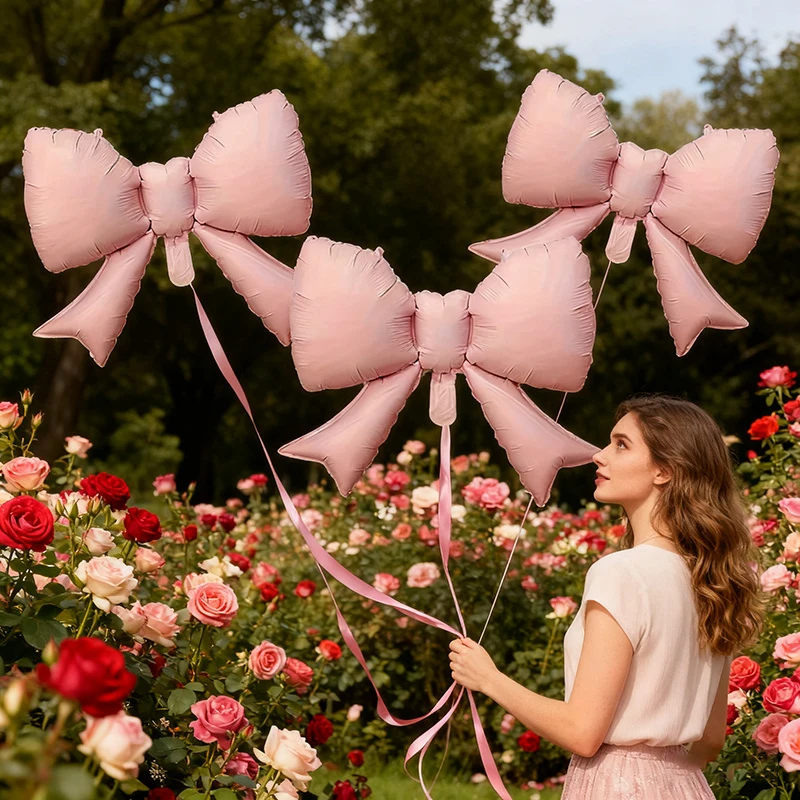 5 rosa Schleifenfolienballons, dekorative Ballons für Valentinstag, Hochzeit, Verlobung, Jahrestag, Feiertag, Geburtstag, Party Image