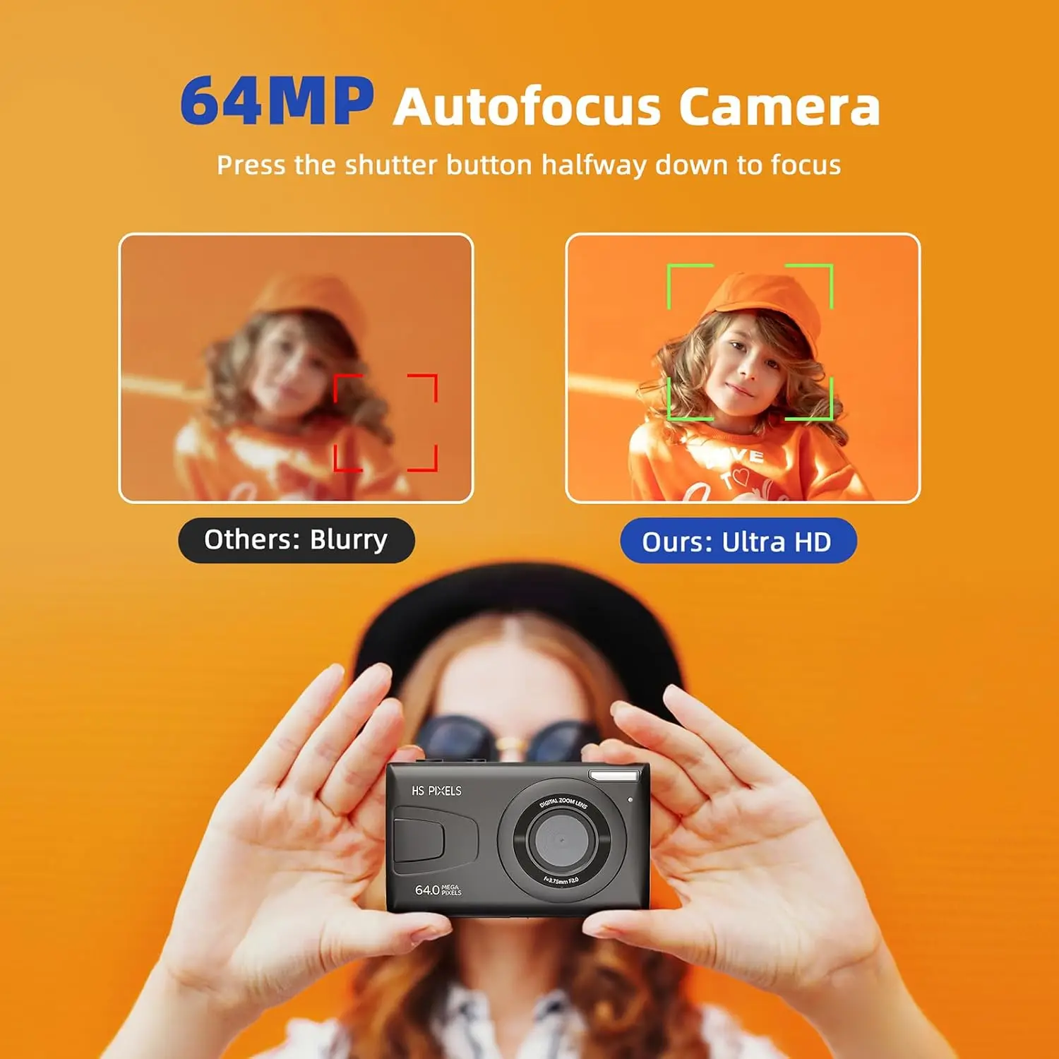 64MP Digitalkamera 1080P FHD, 3,0 Zoll Display, 18x Digitalzoom, Kompaktkamera mit 32GB TF-Karte, für Anfänger, Schwarz Image