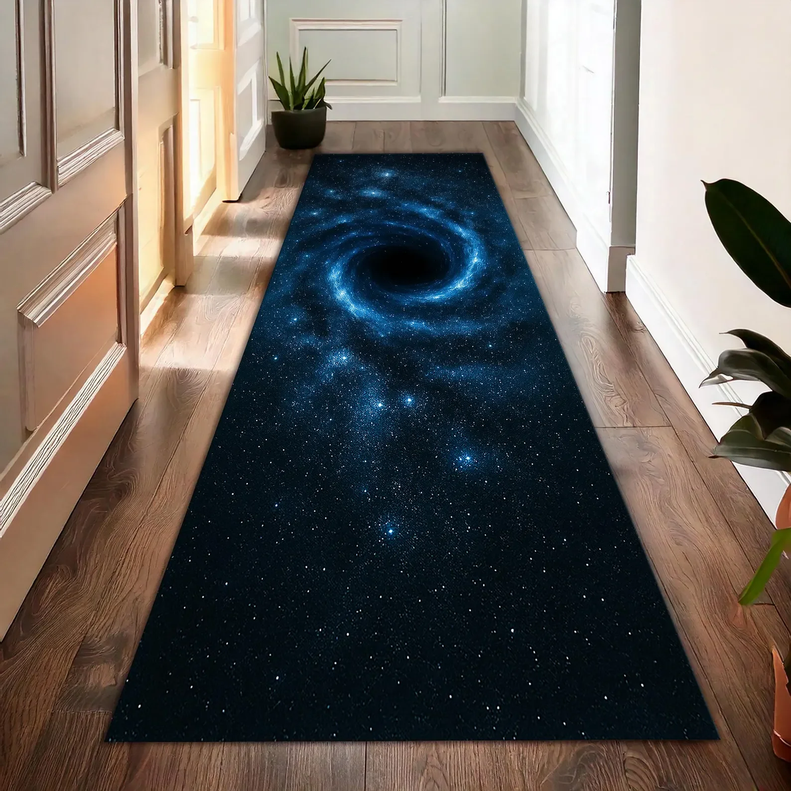 Dunkler 2D-Galaxie-Schwarzes-Loch-Küchenläufer, rutschfester, waschbarer Flurteppich, Weltraum-Themen-Langflor-Matte für das Wohnzimmer Image