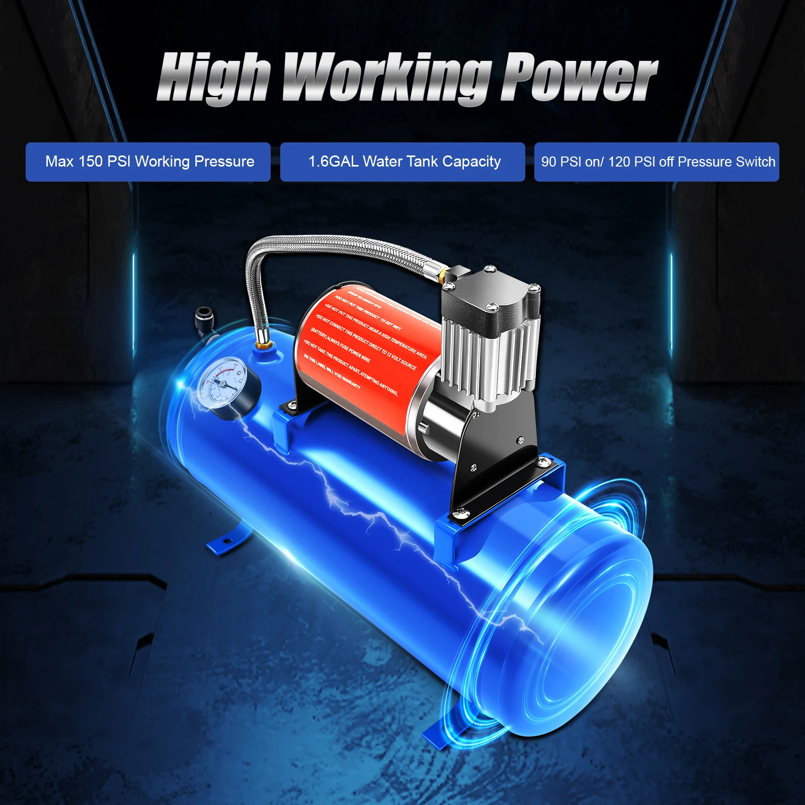 Luftkompressor, 6L 12V DC Tragbarer Luftkompressor für Autoreifen, mit 4 Ventilen Silber, Notfallgebrauch bei Niedrigdruck Image