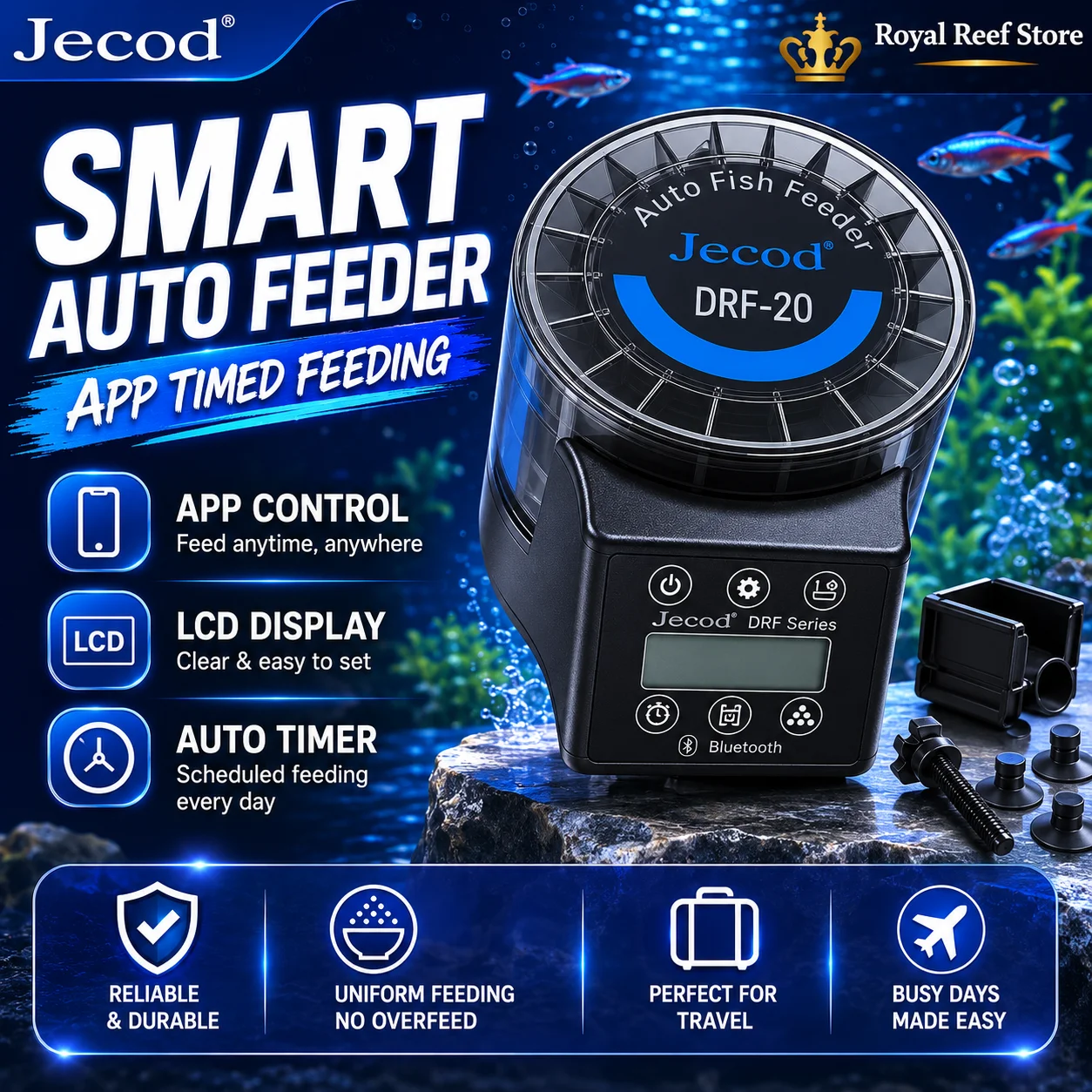 Jebao Jecod DRF15 DRF20 Automatischer Fischfütterer APP-Steuerung Intelligenter Aquarium-Autofütterer LCD-Timer Futterautomat Korallenriff-Aquarium Image
