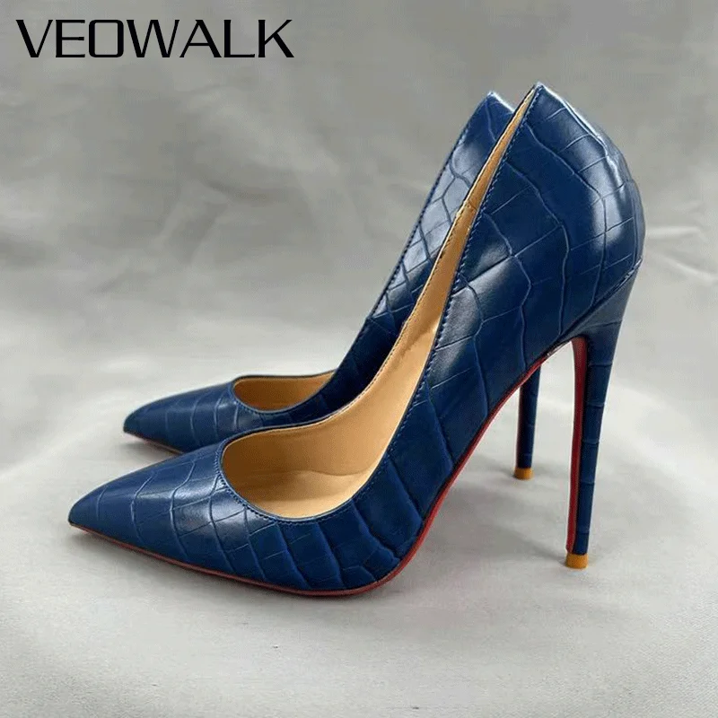 NEUE Sexy 12 cm High Heels Krokodil-Embossed Spitz-Toe Pumps Frauen Spitze Zehen Elegante Dame Slip auf Party Kleid Schuhe Große Größe