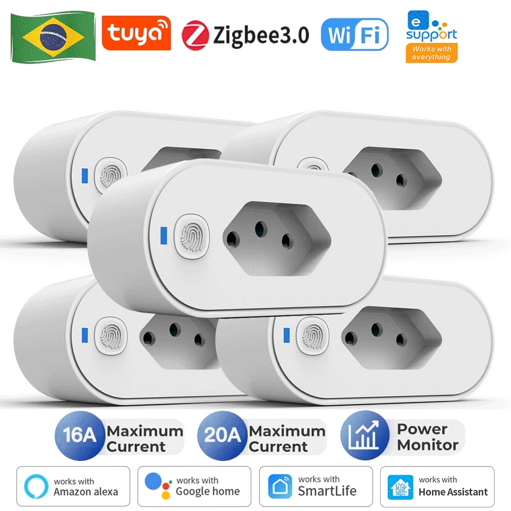 Tuya Brazil Plug WiFi 16A Steckdose mit Stromüberwachung, Zeitsteuerung, Sprachsteuerung, Smart Life APP, Fernbedienung, Sprachsteuerung für Google Home Alexa Image
