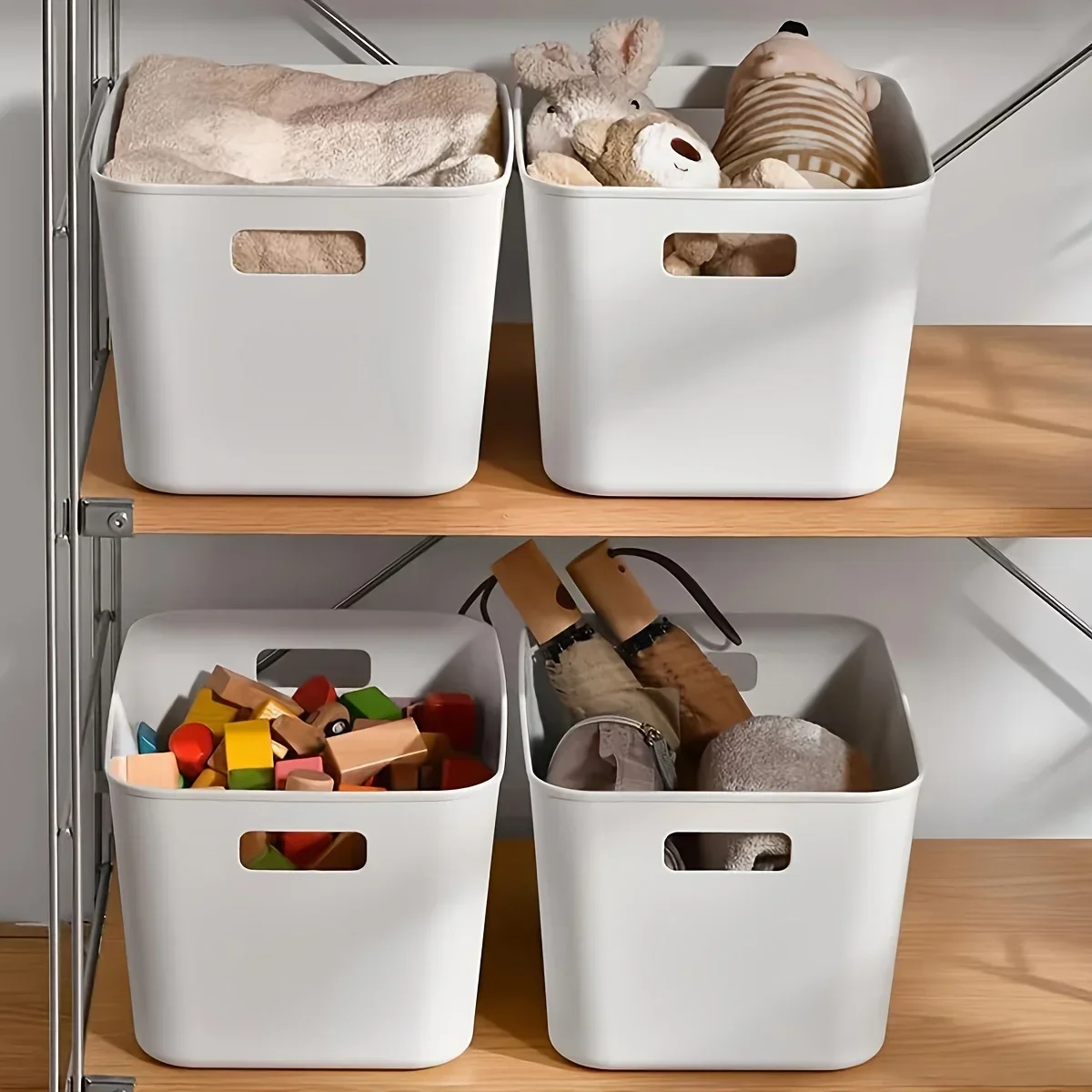 6 Stück Große Faltbare Stoff-Aufbewahrungsboxen mit Griffen, Einfarbige Faltbare Organizer für Zuhause Schlafzimmer Schrank