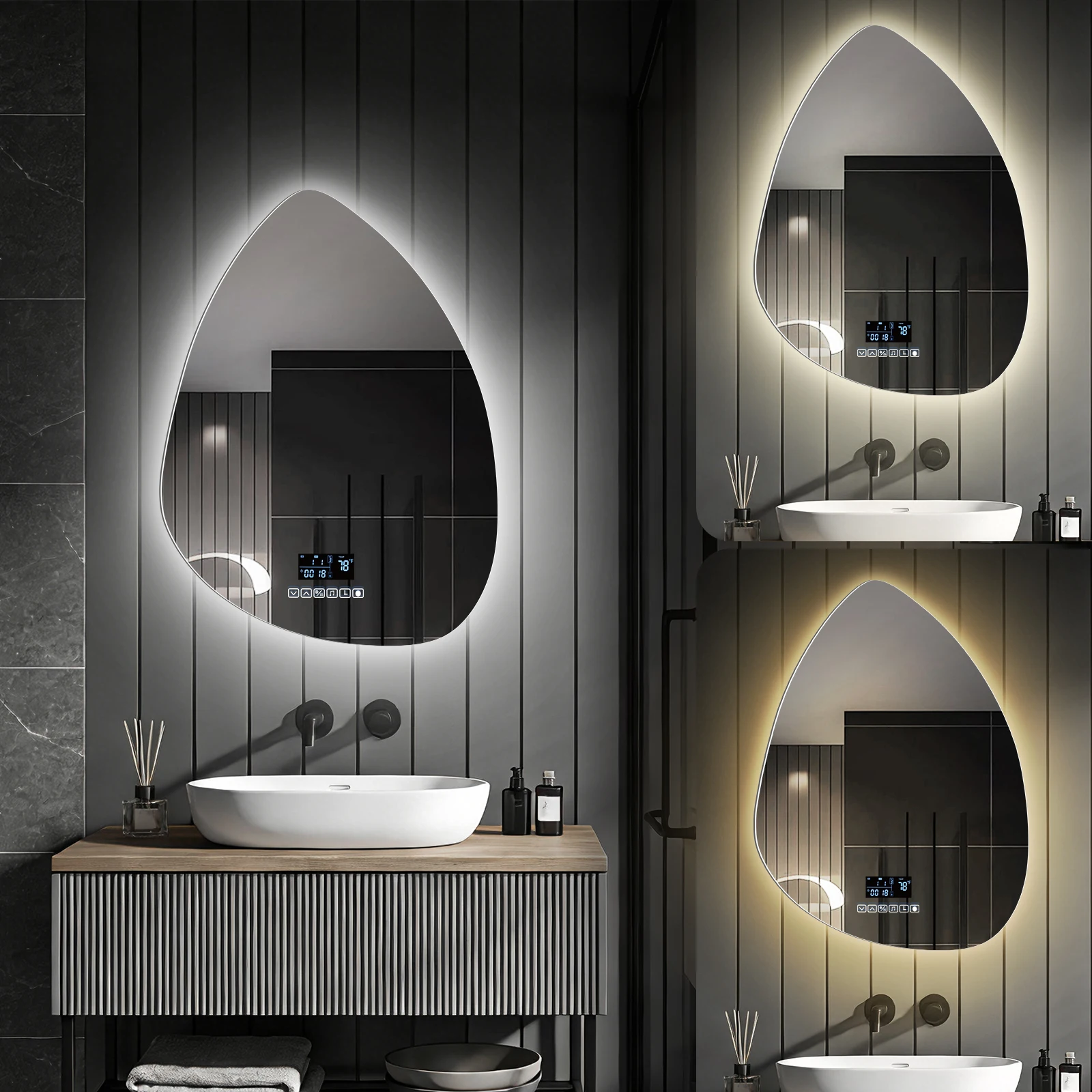 45*60cm Intelligenter Wassertropfen-Badezimmerspiegel, Badezimmer-Kosmetikspiegel mit Beleuchtung, Wandmontierter HD-Hartglasspiegel mit Speicherfunktion