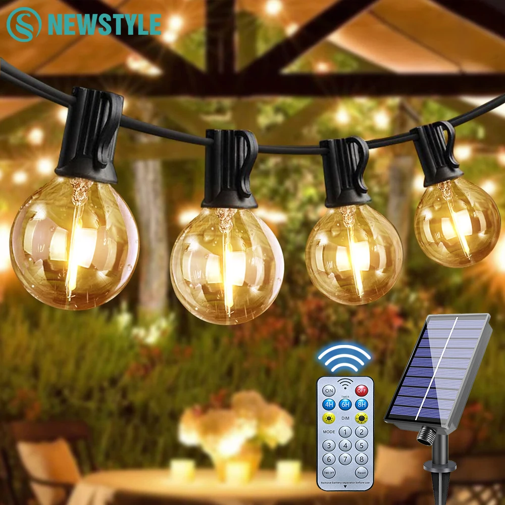 G40 Solar-Lichterkette für den Außenbereich, mit Fernbedienung, dimmbar, wasserdicht, Solar-USB-Lichterkette für Garten- und Balkondekoration