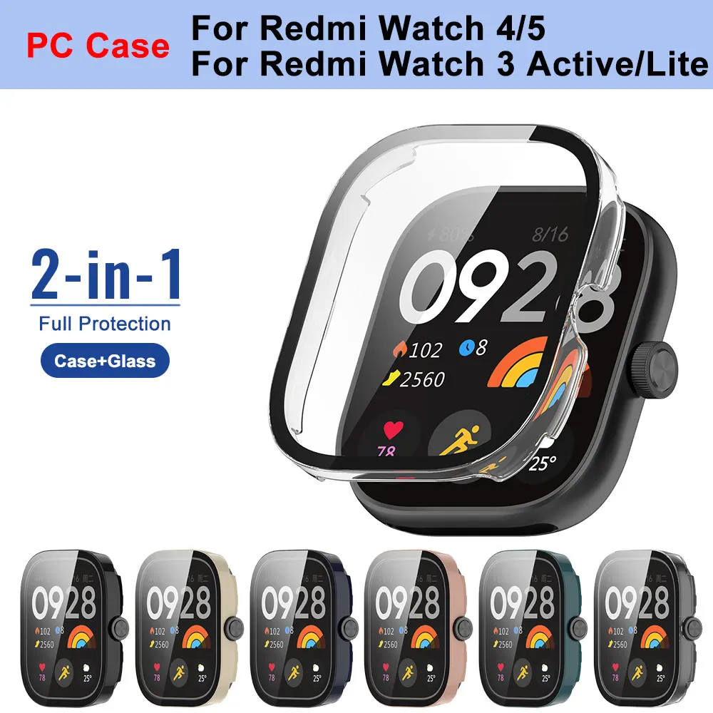 Per Xiaomi Redmi Watch 5/4: Custodia in PC + Pellicola Protettiva in Vetro Temperato Anti-graffio per Redmi Watch 3 Active/3 Lite