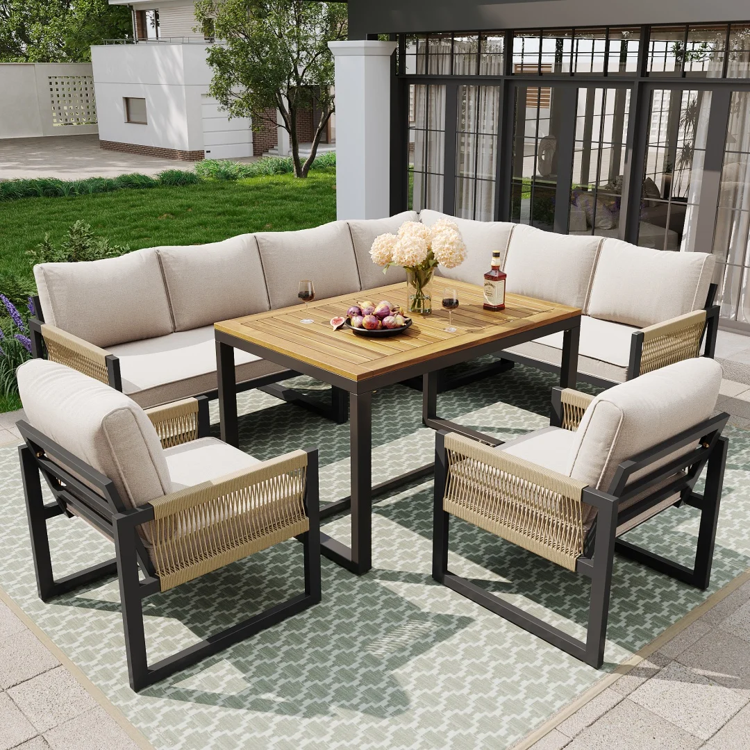 Set da pranzo da giardino per 7-8 persone, set lounge da giardino, set di sedute da giardino, set di mobili da giardino per giardino, balcone, terrazza, resistente alle intemperie