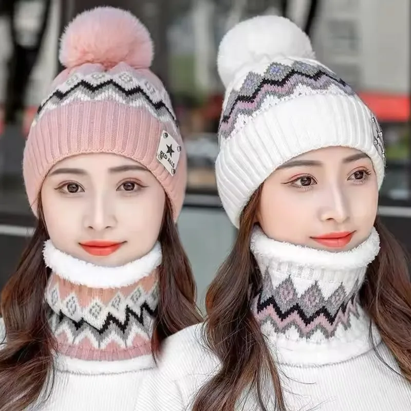 2-teiliges Winter-Plüsch-warmes Schal-Mützen-Set für Damen, Samt, wind- und kältebeständig, Gehörschutz, Outdoor-Fahrrad-Pendelset Image