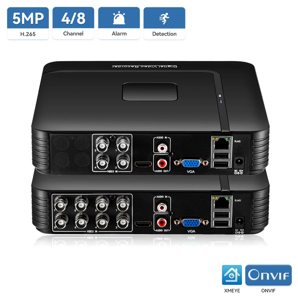 Enregistreur vidéo numérique hybride, Mini AHD, DVR, 5MP-N, 5 en 1, AHD, TVI, CVI, CVBS, IP, Caméra, Système de vidéosurveillance, Sécurité domestique, 4CH, 8CH
