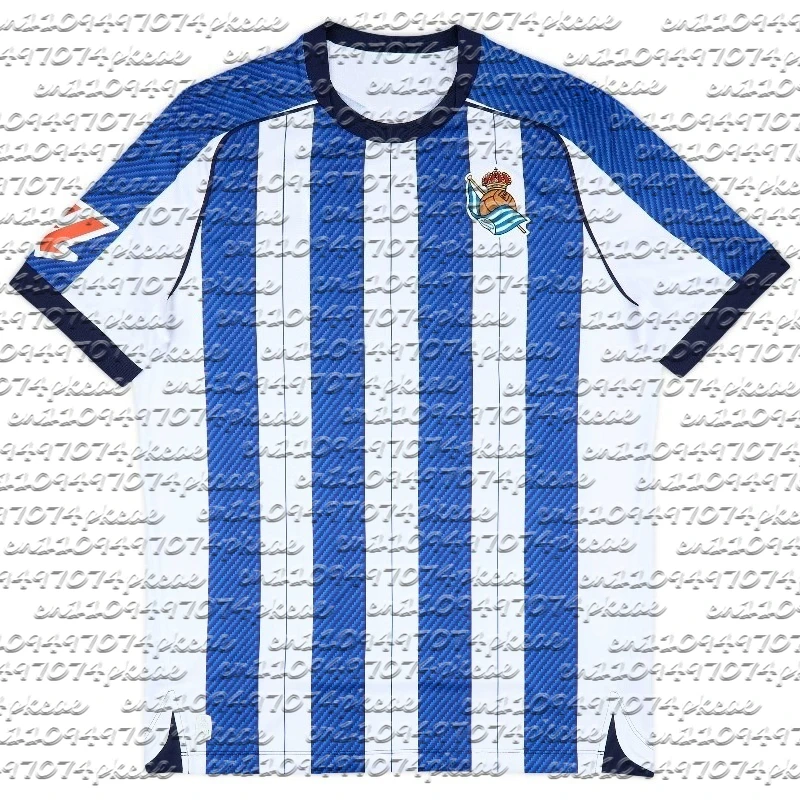 Maillot de football domicile Sociedad 25-26 pour hommes adultes, rayures bleues et blanches, drapeau basque, séchage rapide, respirant, t-shirt d'entraînement de football