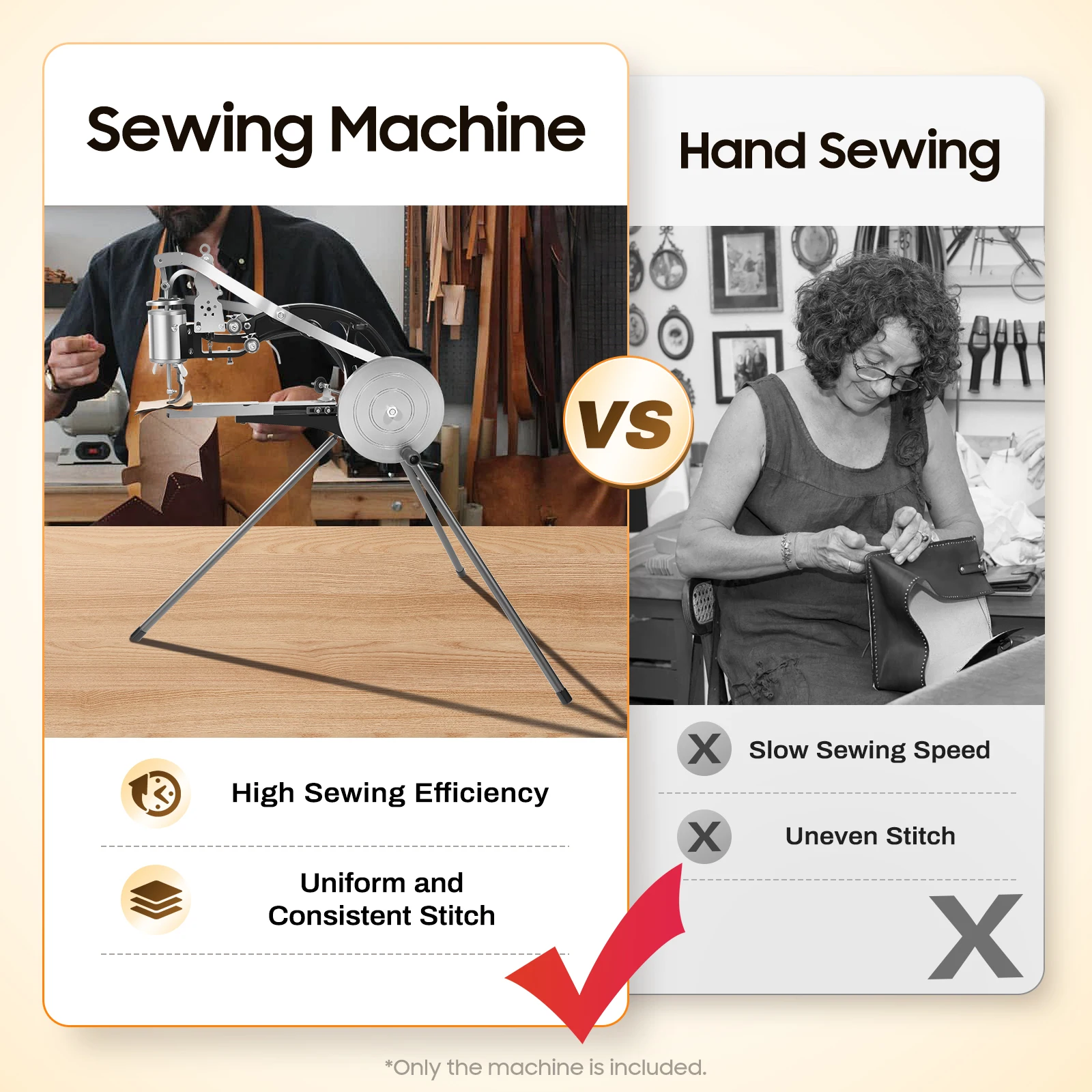 Machine à coudre en cuir, Machine à coudre à 6 roulements pour réparation de chaussures, Machine à coudre manuelle pour sacs, vêtements, couettes, manteaux et pantalons
