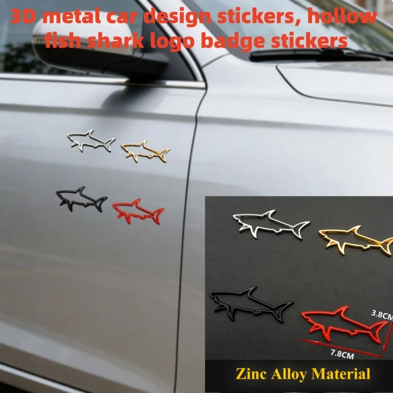 4 autocollants 3D en métal pour voiture, emblèmes creux en forme de poisson requin, décorations pour automobiles, motos, ordinateurs, accessoires de voiture et de moto