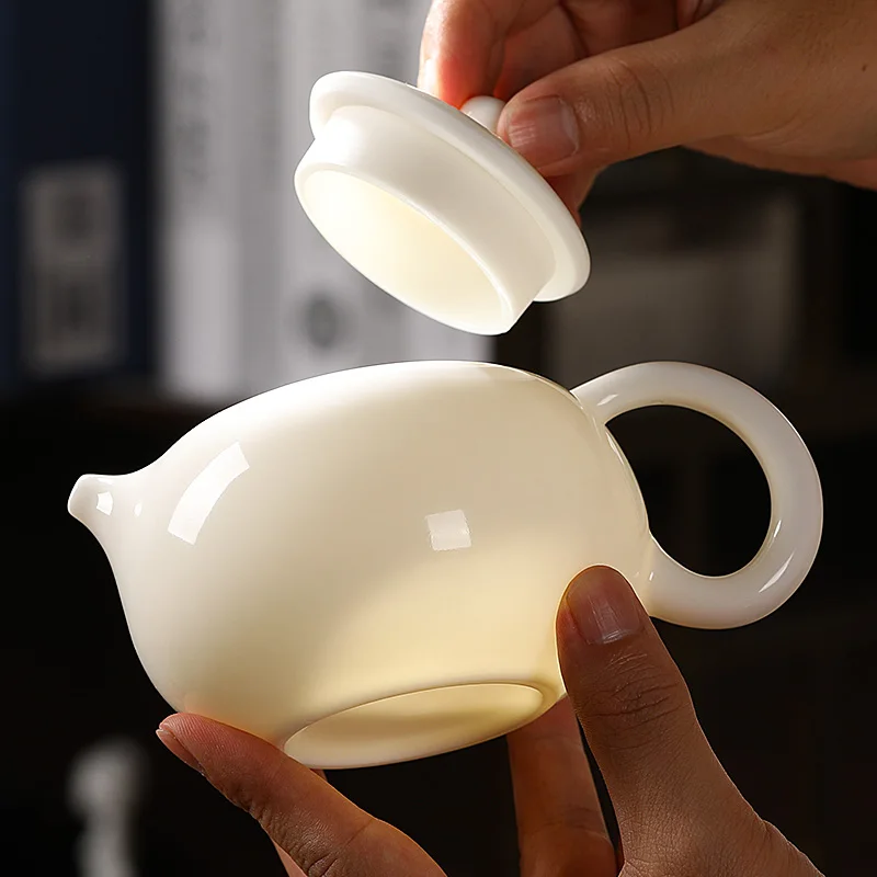 Teapot Suet Jade Porcelain Large Capacity Xishi Pot One Person Household Ceramic Tea Chinese Handmade Single Pot