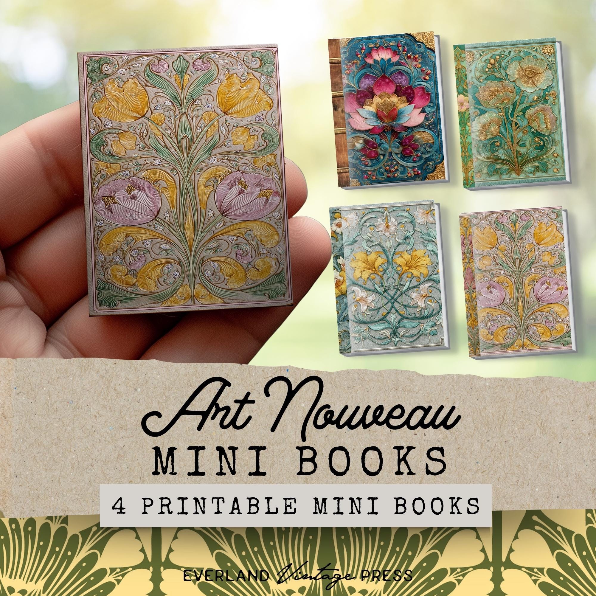 Kit diario Art Nouveau Junk, libro in miniatura, copertine per mini libri, copertine per libri floreali digitali, dorso per mini libri, set di libri p