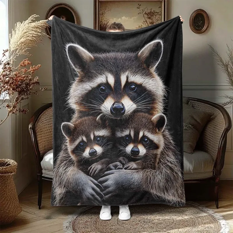 Gemütliche Waschbär-Familiendecke – Ganzjahresüberwurf aus weichem Flanell für Couch und Bett, perfektes Weihnachts- oder Geburtstagsgeschenk Image