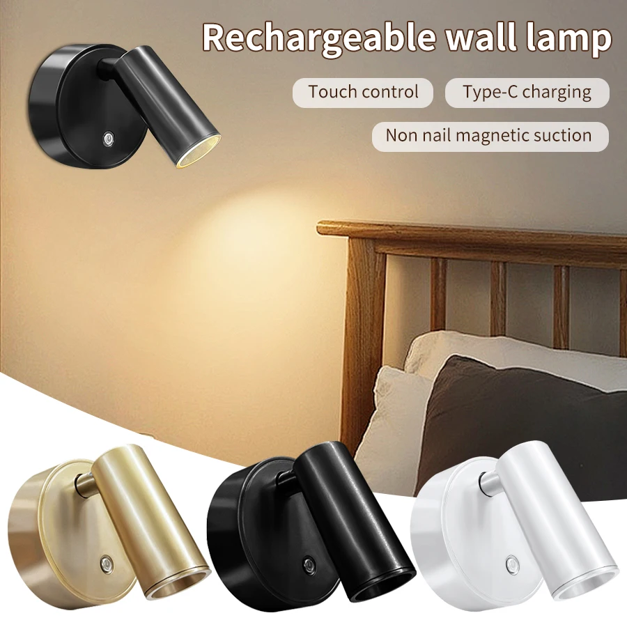 USB-Aufladbare Magnetische LED-Wandleuchte Kabellose Leselampe mit Touch-Schalter Dimmbare Schrank- Flur- und Nachttischlampe