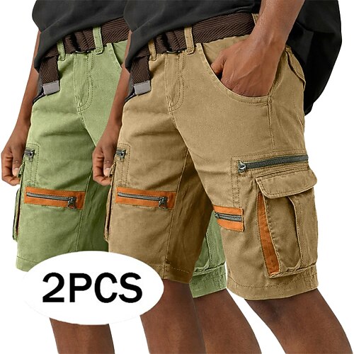 Herren Cargohose Cargohosen Cargo-Shorts Shorts Freizeitshorts Tasche Elastischer Bund Farbblock Einfach Knielang Lässig Outdoor Streetwear Mode Streetwear Grün grau Schwarz Khaki Unelastisch Image