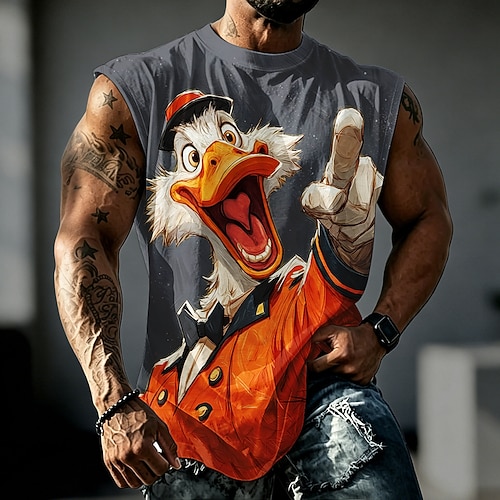 Herren Tiermotiv Ente Unterhemd Ärmellos T-Shirt 3D-Druck Rundhalsausschnitt Hemd Lustig Lässig Täglich Straße Blau Gelb Purpur Frühling Sommer Bekleidung S M L XL XXL 3XL Image